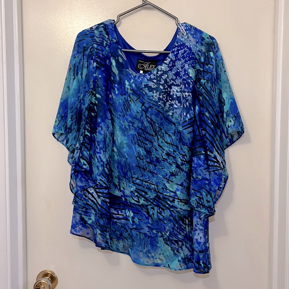 Alex Evenings printed layer blouse with asymmetric hem 2X